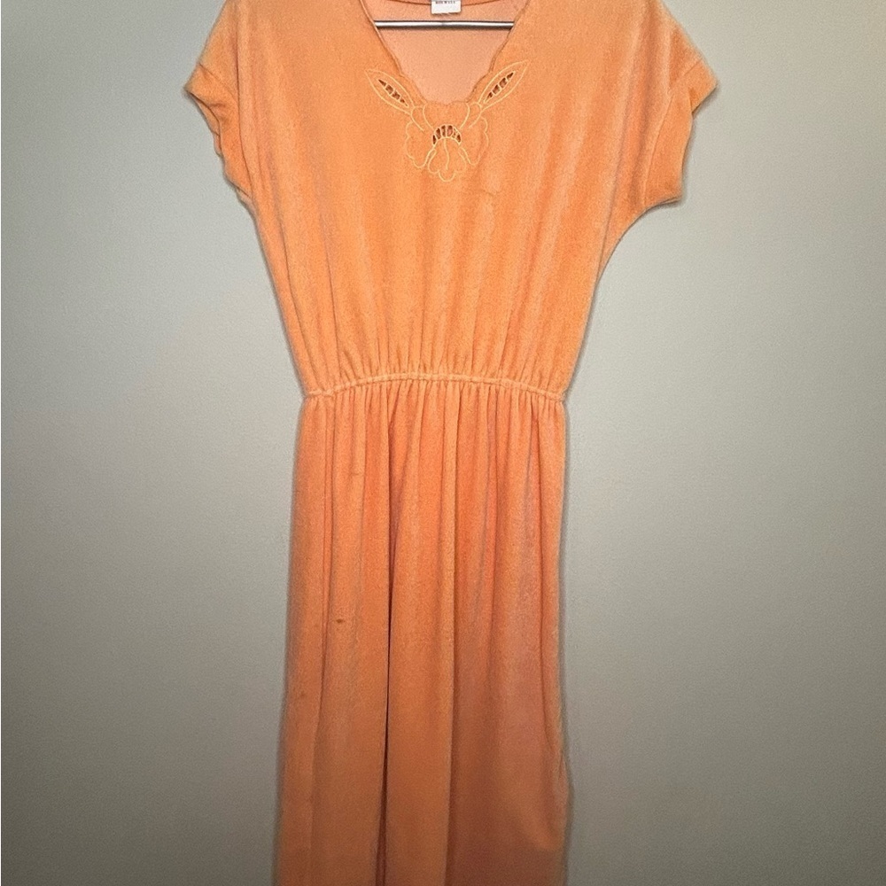 ILGWU Vintage 1970s Orange Velour Dress Ladies Garment Worker Union Collector